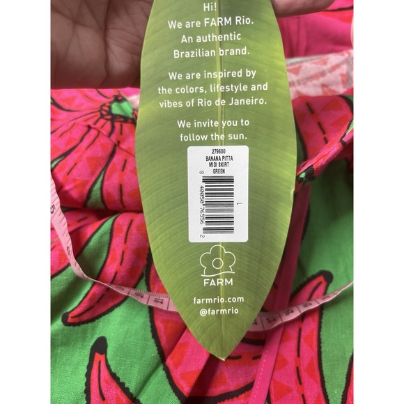 Farm Rio Banana Pitta Midi Skirt Pink Green Size Large NWT Faux Wrap - Picture 9 of 10